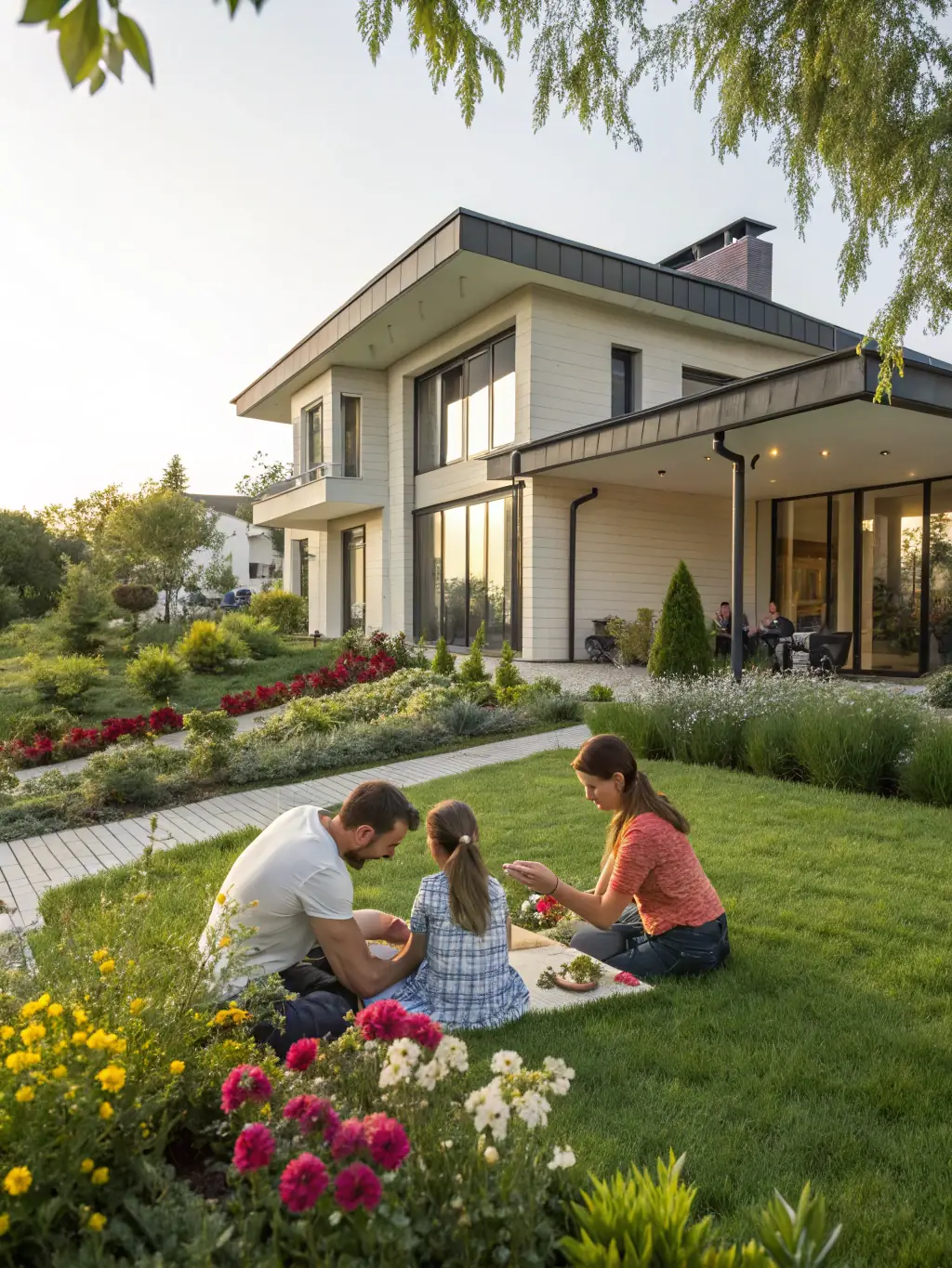 A family exploring the grounds of a beautifully preserved historic chateau during an open house event, highlighting public access and engagement.